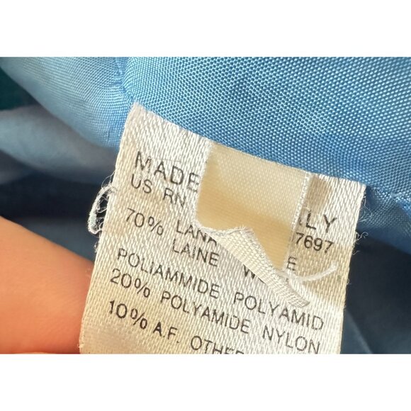 Vintage 90s Sisley Blue Plaid Cropped Leather Button Wool Blend Blazer S - Picture 8 of 8